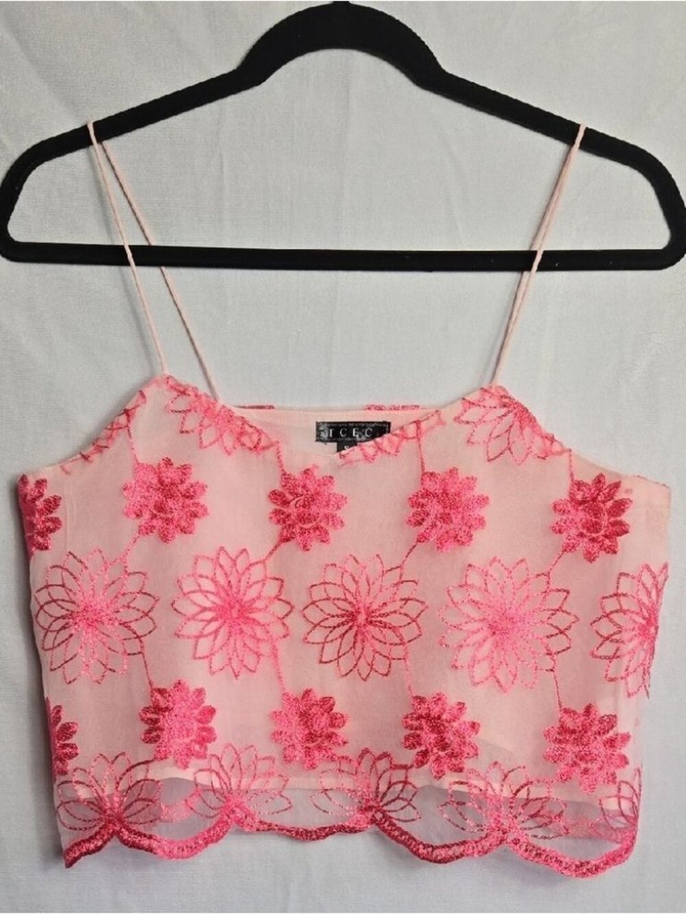Pink Floral Embroidered Crop Top